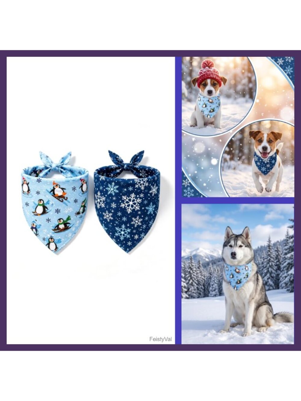 Reversible Winter Dog Bandanas 2-Pack Adjustable Tie